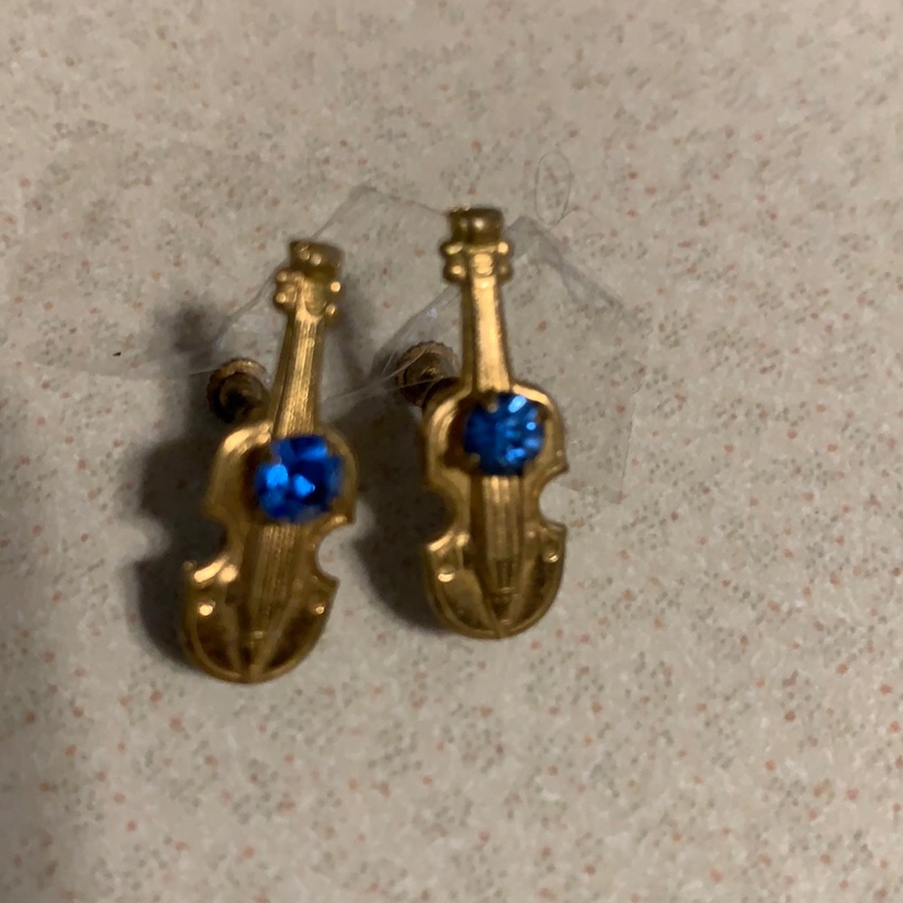 Coro gold tone instrument rhinestone earrings
